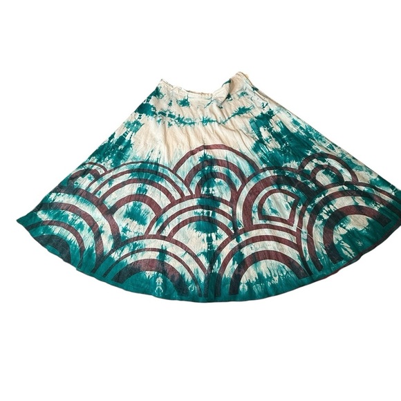 Green Habit Boho Full A Line Cotton Green Oatmeal Art to Wear Midi Skirt US 6 - Picture 2 of 15